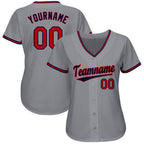 Custom Gray Red-Navy Baseball Jersey photo 2