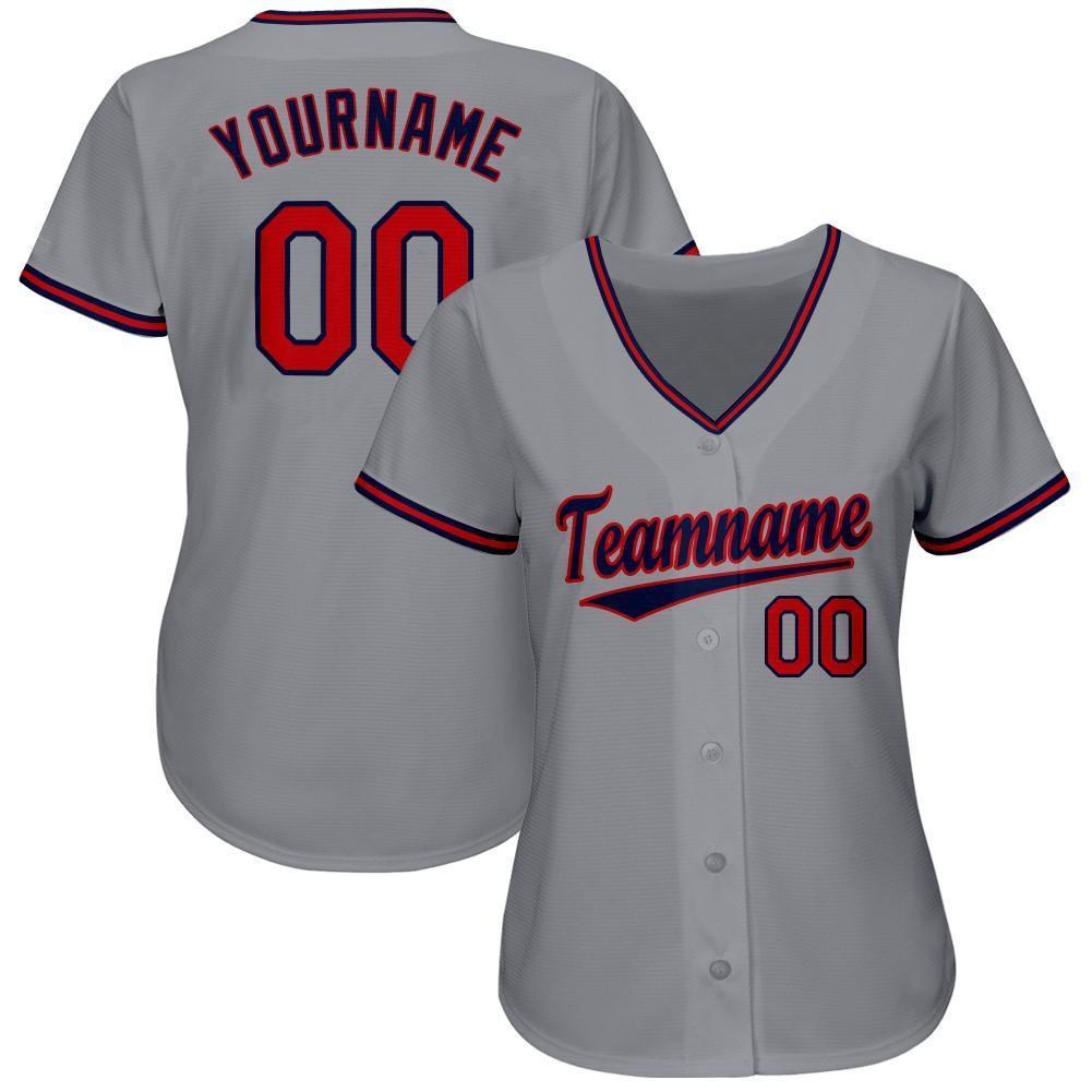 Custom Gray Red-Navy Baseball Jersey photo 2