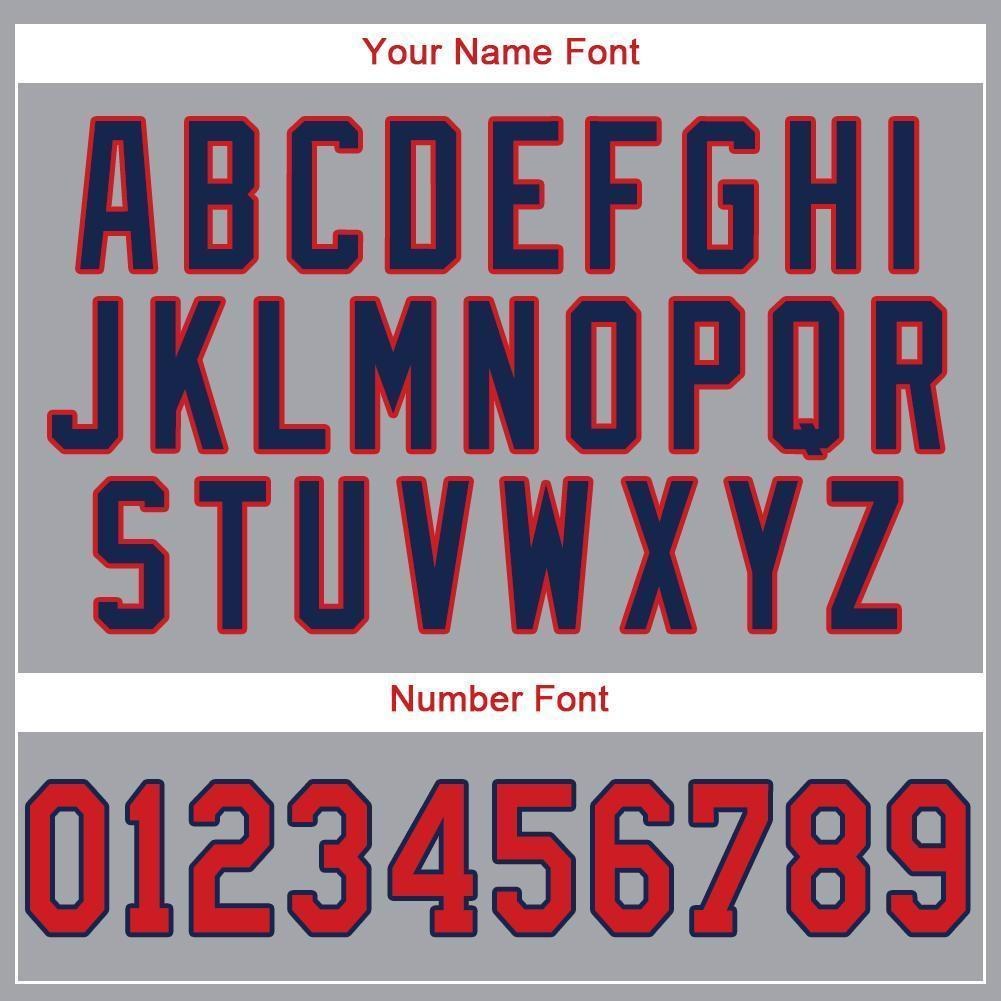 Custom Gray Red-Navy Baseball Jersey photo 3
