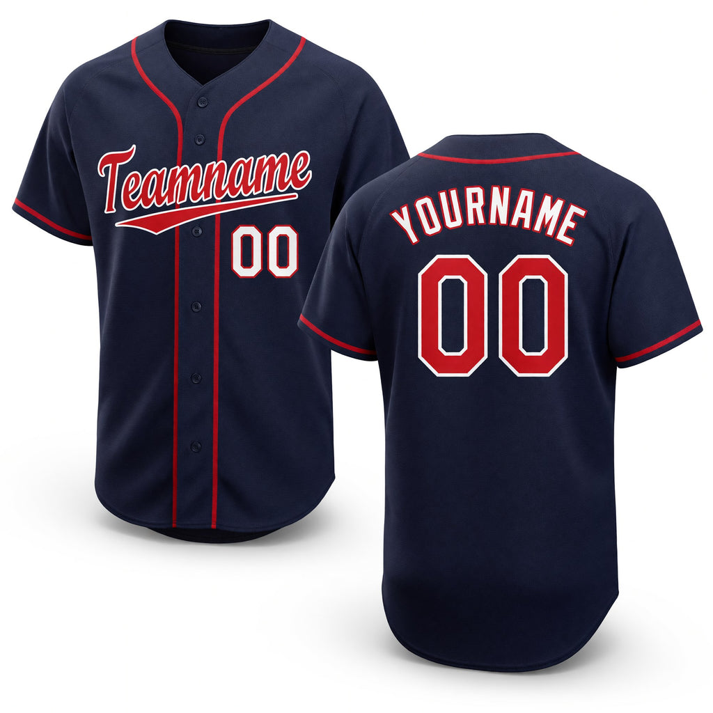Custom Navy Red-White Baseball Jersey