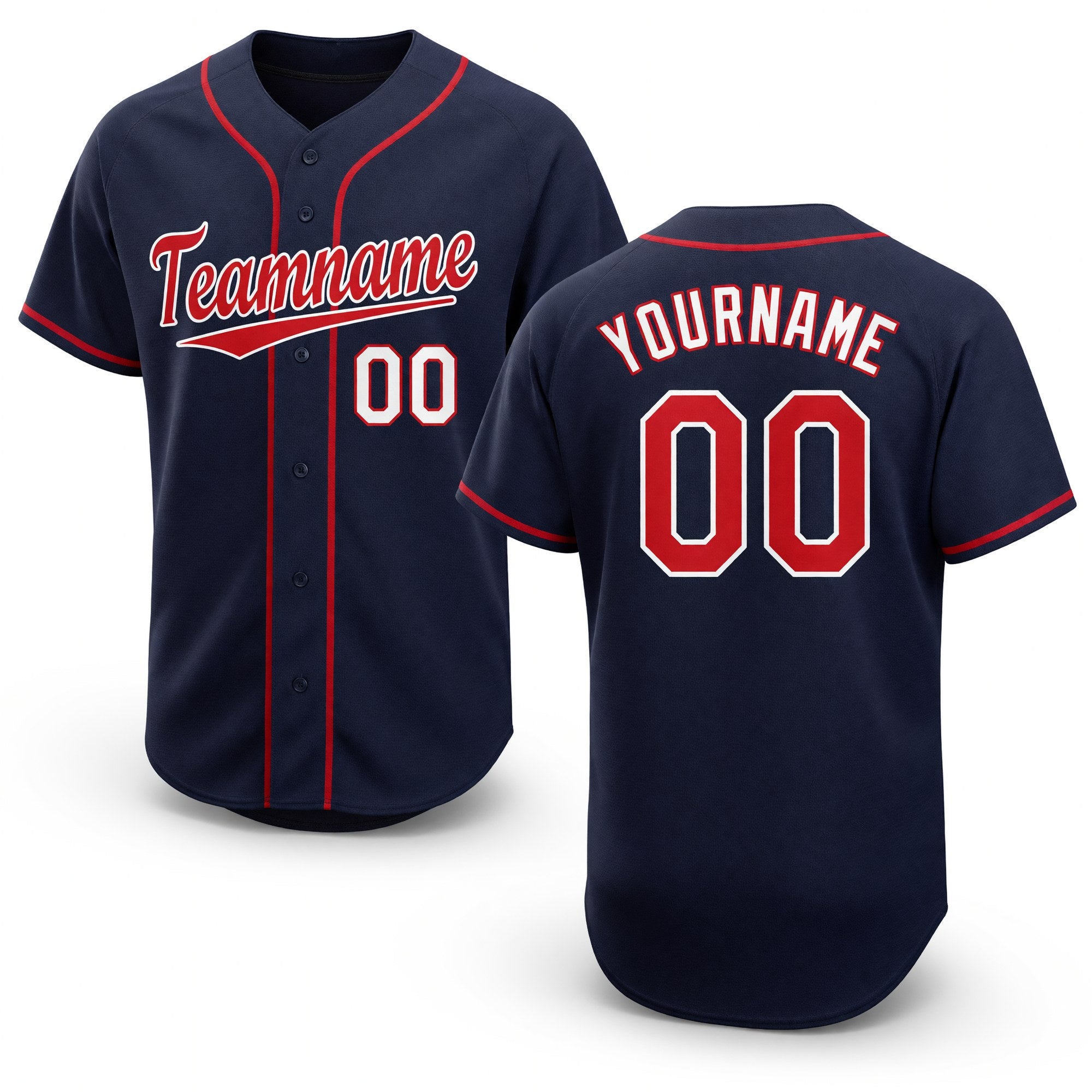 Custom Navy Red-White Baseball Jersey