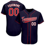 Custom Navy Red-White Baseball Jersey photo 1