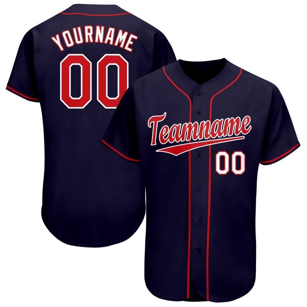 Custom Navy Red-White Baseball Jersey photo 1