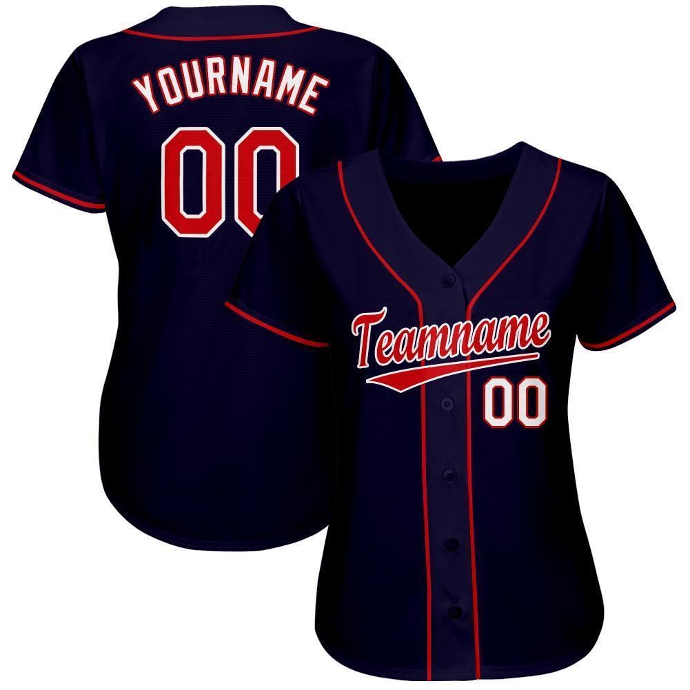 Custom Navy Red-White Baseball Jersey photo 2