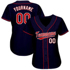 Custom Navy Red-White Baseball Jersey photo 2