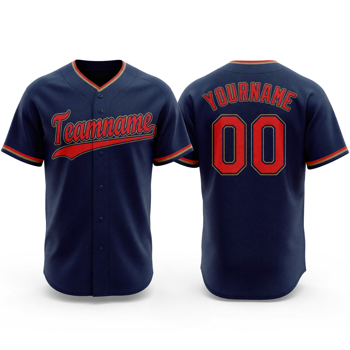 Custom Navy Red-Old Gold Baseball Jersey