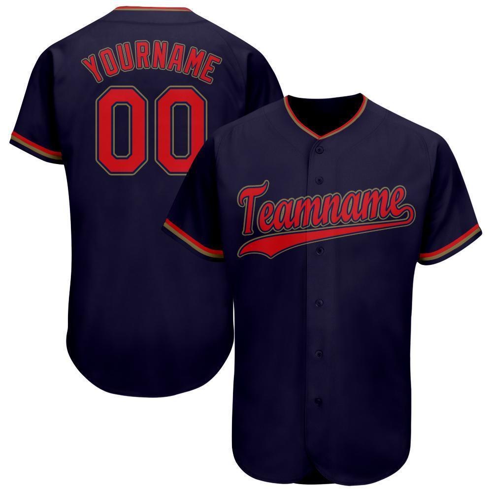 Custom Navy Red-Old Gold Baseball Jersey photo 1