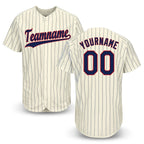 Custom Cream Navy Pinstripe Navy-Red Baseball Jersey