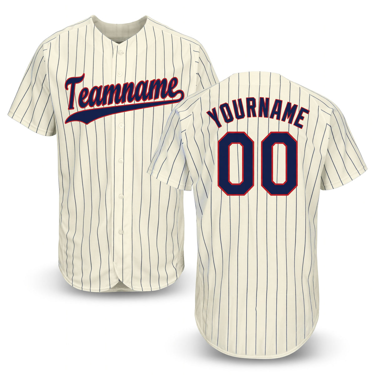 Custom Cream Navy Pinstripe Navy-Red Baseball Jersey