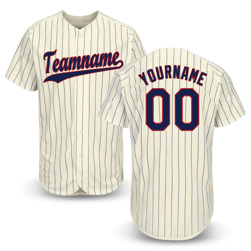 Custom Cream Navy Pinstripe Navy-Red Baseball Jersey