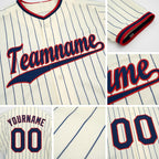 Custom Cream Navy Pinstripe Navy-Red Baseball Jersey detail