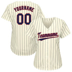 Custom Cream Navy Pinstripe Navy-Red Baseball Jersey photo 3