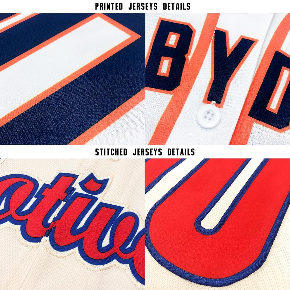 Custom Cream Navy Pinstripe Navy-Red Baseball Jersey photo 7