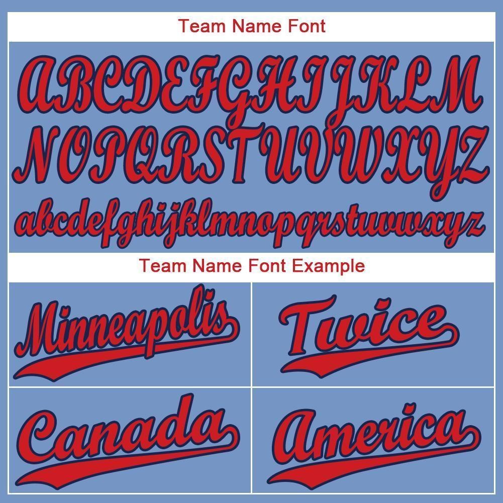 Custom Light Blue Red-Navy Baseball Jersey photo 4