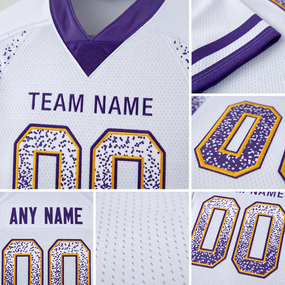 Custom White Purple-Gold Drift Fashion Football Jersey detail