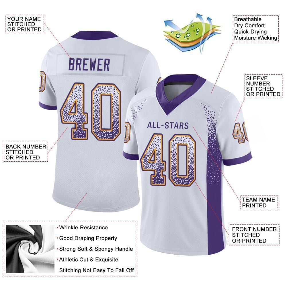 Custom White Purple-Gold Drift Fashion Football Jersey photo 2