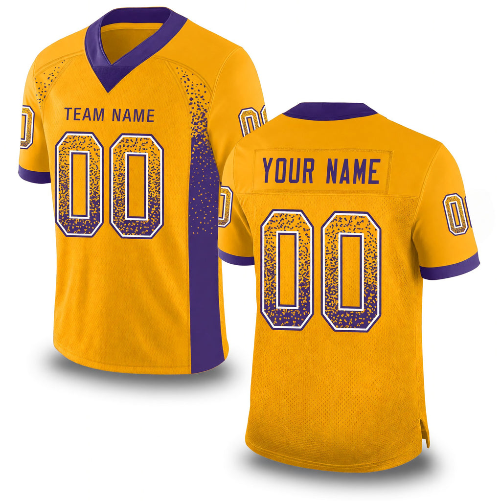 Custom Gold Purple-White Drift Fashion Football Jersey