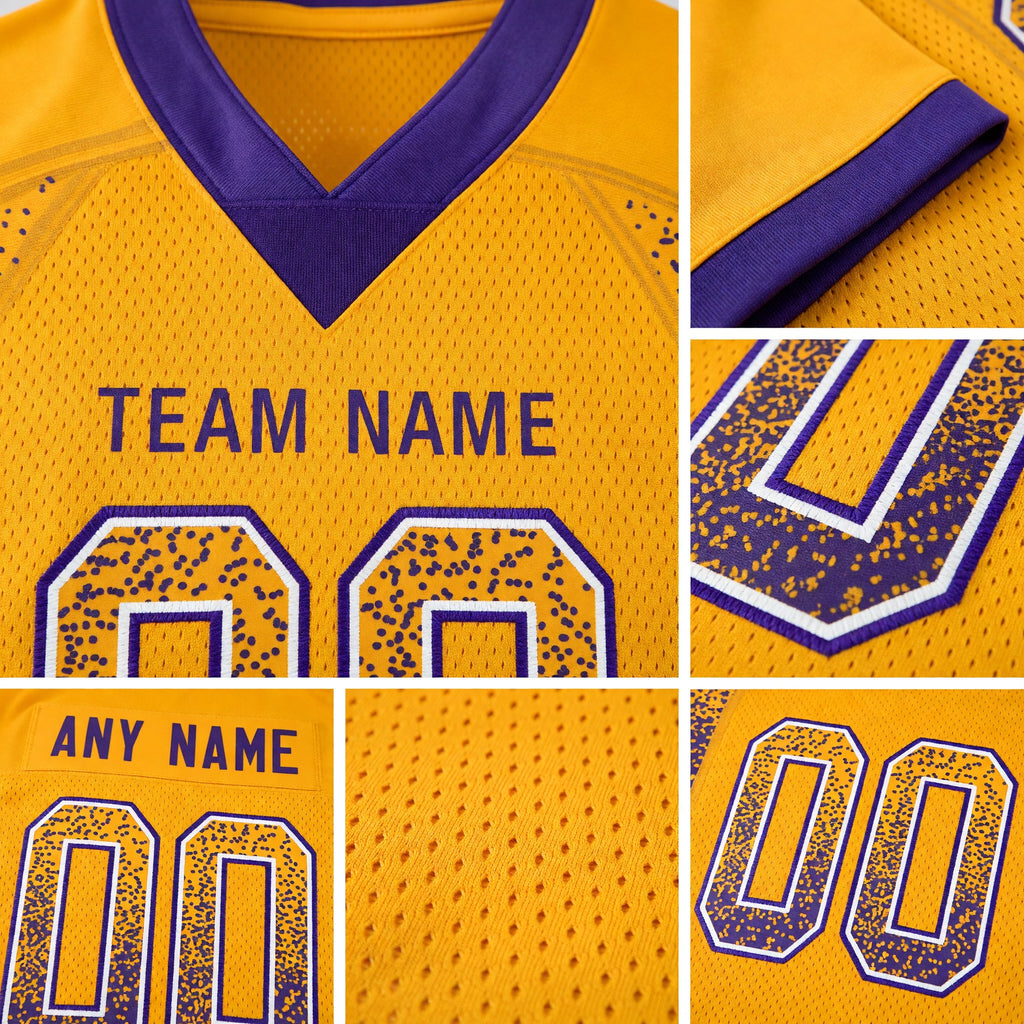 Custom Gold Purple-White Drift Fashion Football Jersey detail