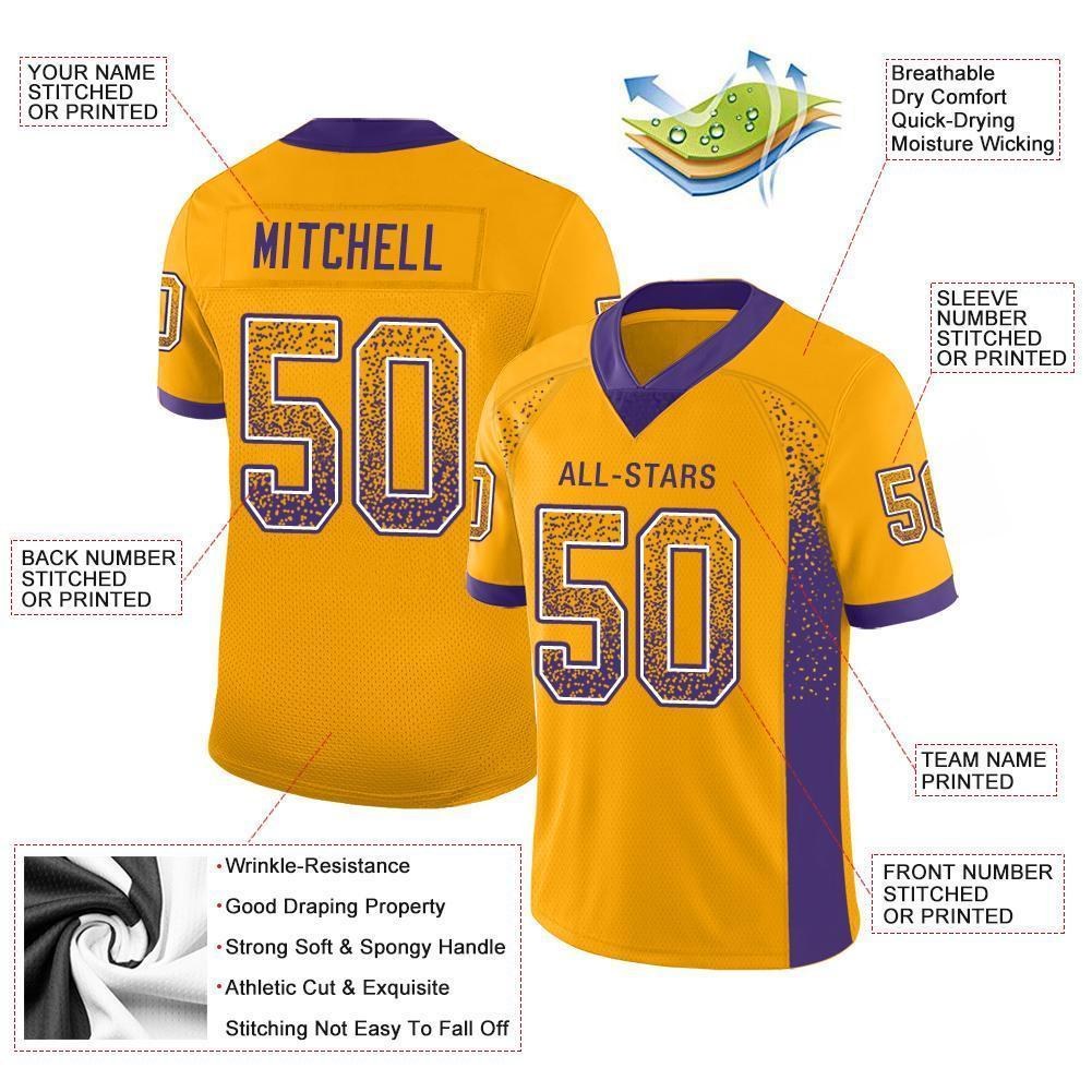 Custom Gold Purple-White Drift Fashion Football Jersey photo 1