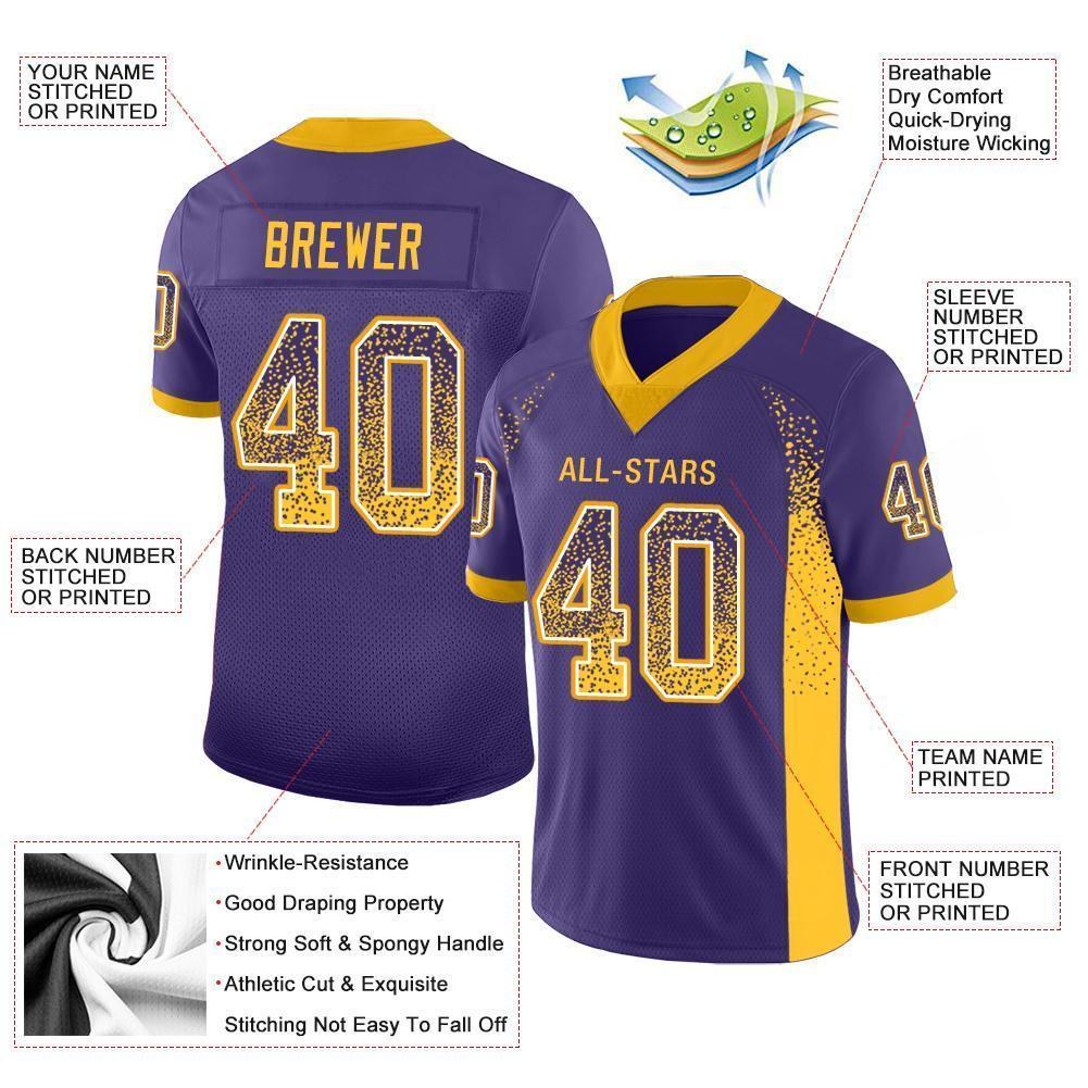 Custom Purple Gold-White Drift Fashion Football Jersey photo 3