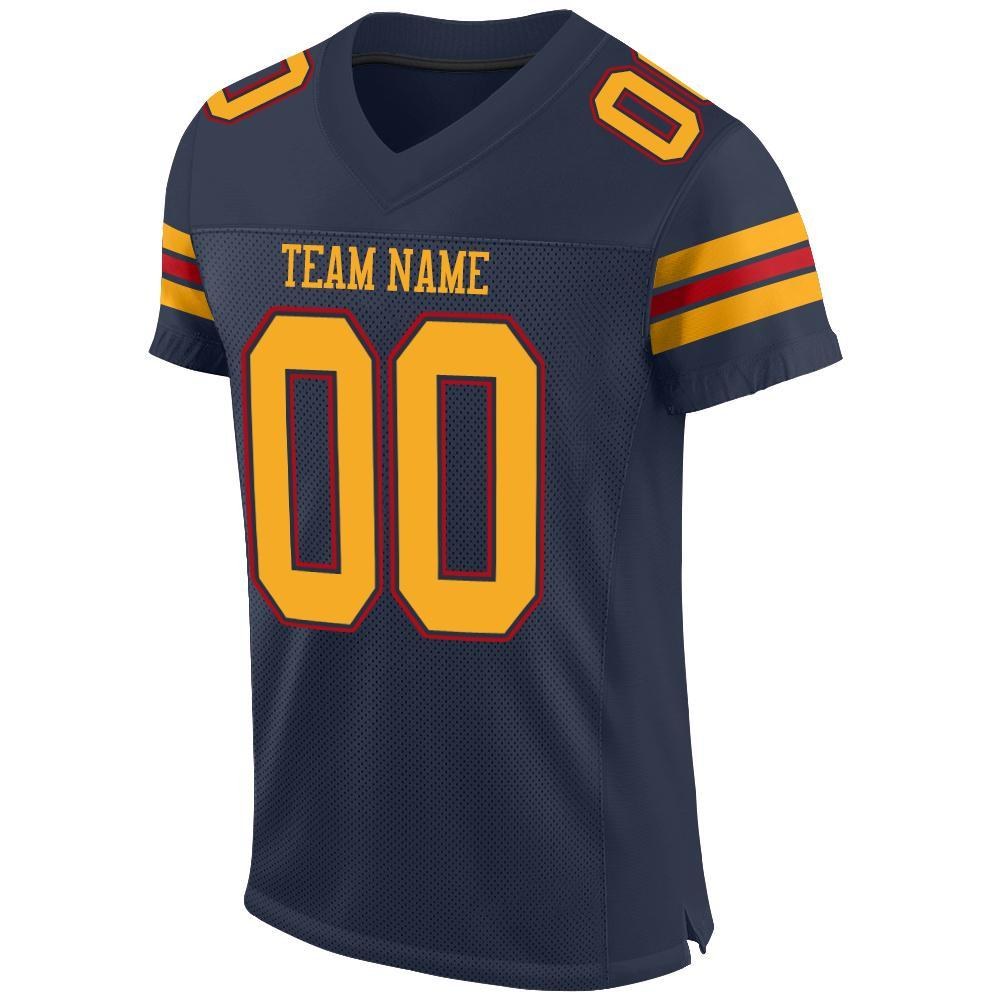 Custom Navy Gold-Red Mesh Authentic Football Jersey photo 2