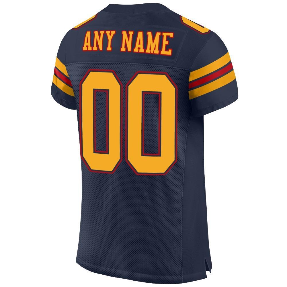Custom Navy Gold-Red Mesh Authentic Football Jersey photo 3