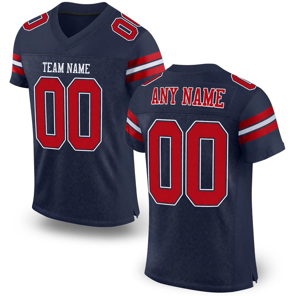 Custom Navy Red-White Mesh Authentic Football Jersey