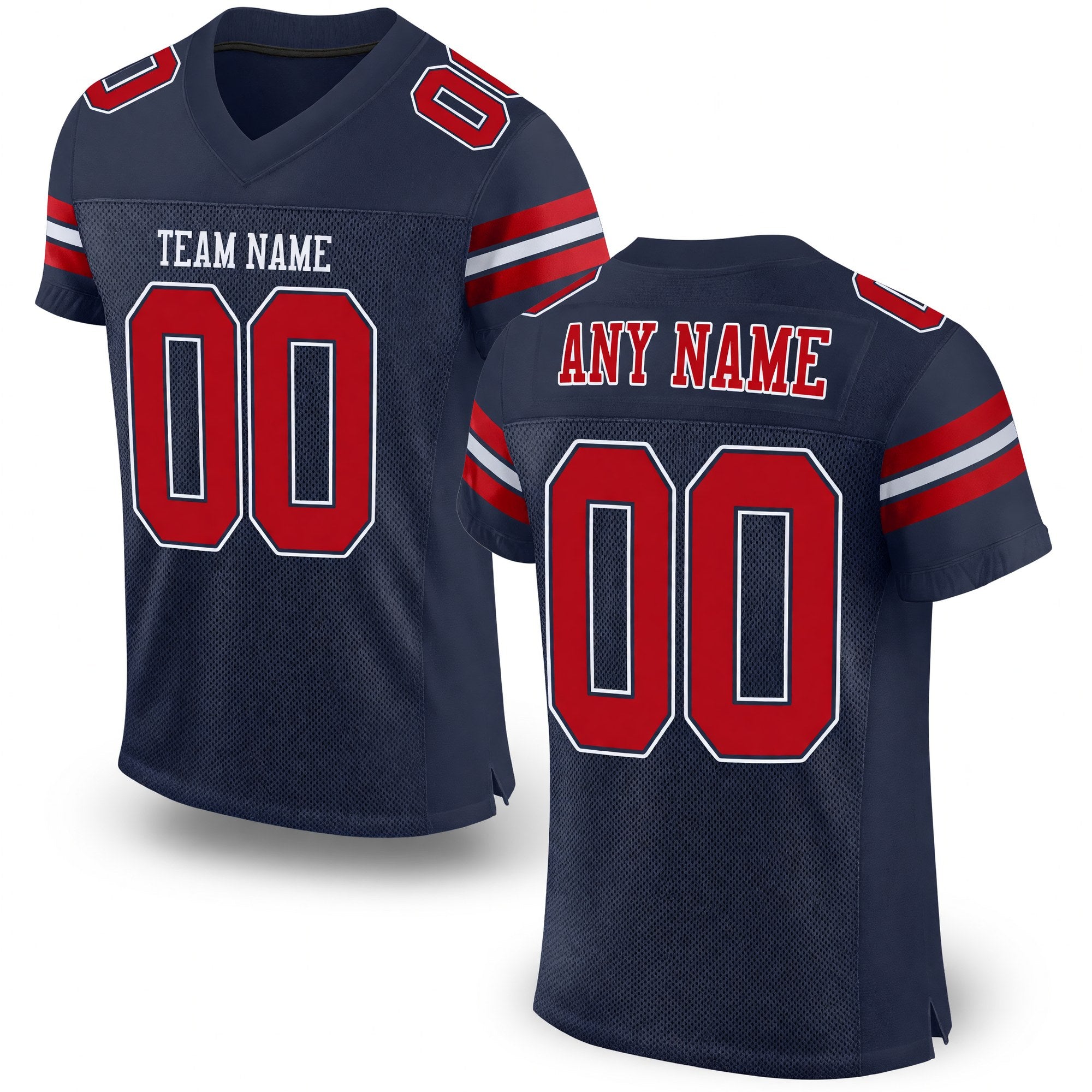 Custom Navy Red-White Mesh Authentic Football Jersey