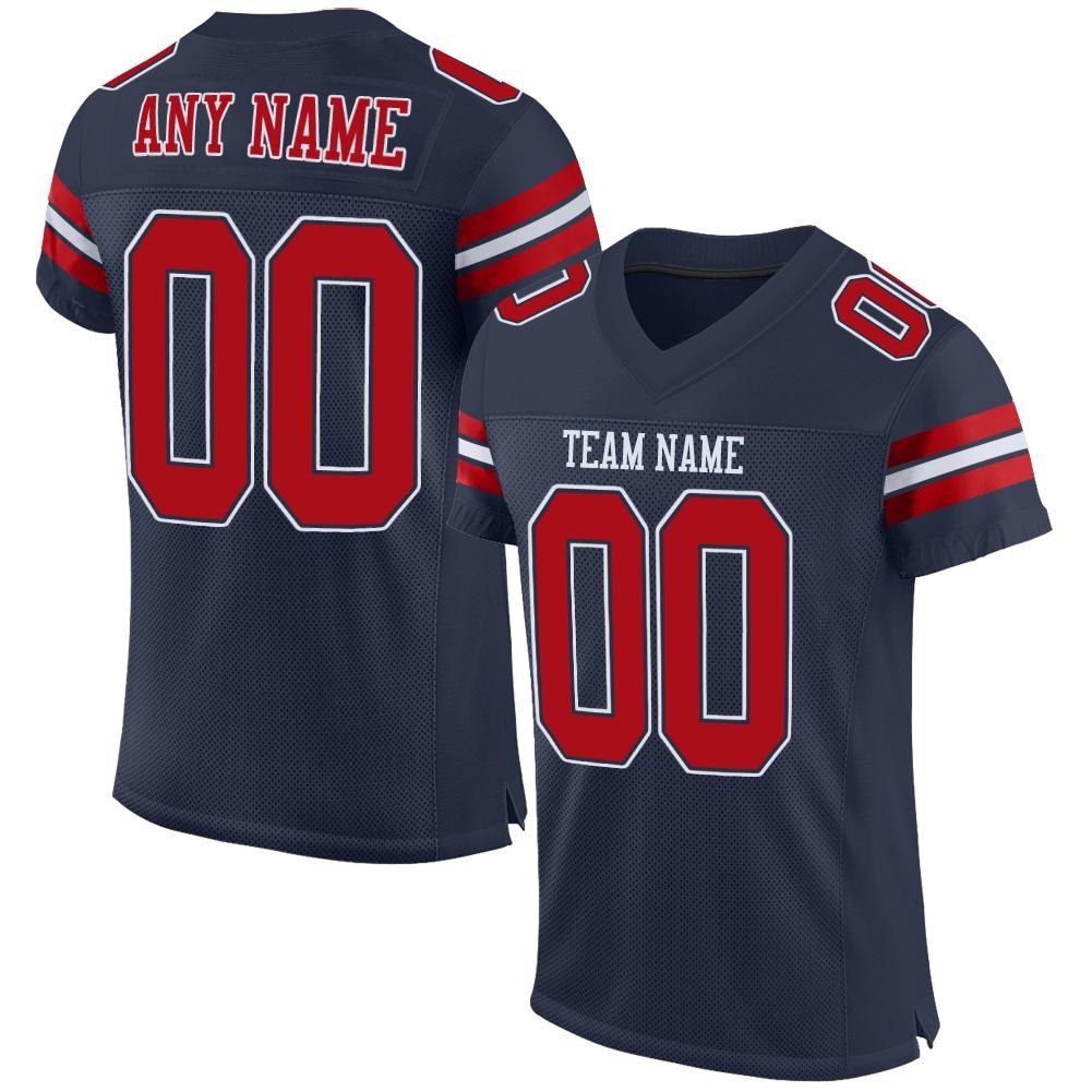 Custom Navy Red-White Mesh Authentic Football Jersey photo 1