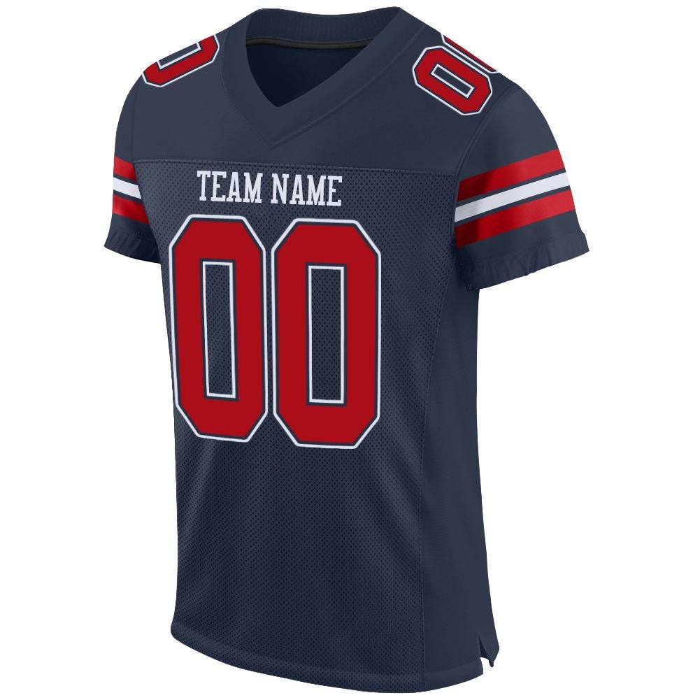Custom Navy Red-White Mesh Authentic Football Jersey photo 2