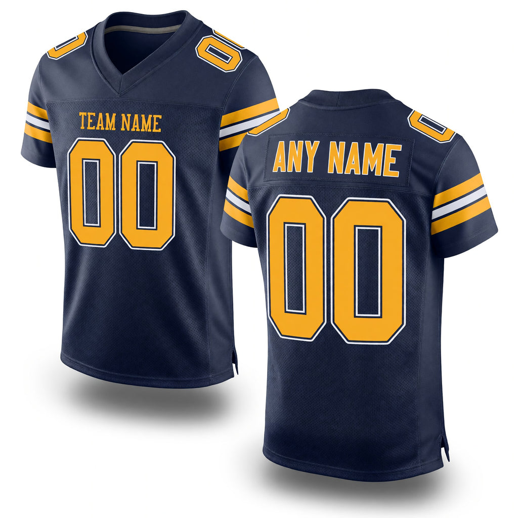 Custom Navy Gold-White Mesh Authentic Football Jersey