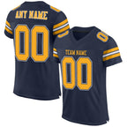 Custom Navy Gold-White Mesh Authentic Football Jersey photo 1