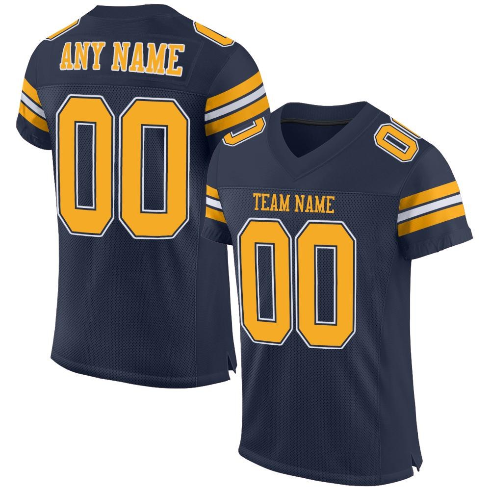 Custom Navy Gold-White Mesh Authentic Football Jersey photo 1
