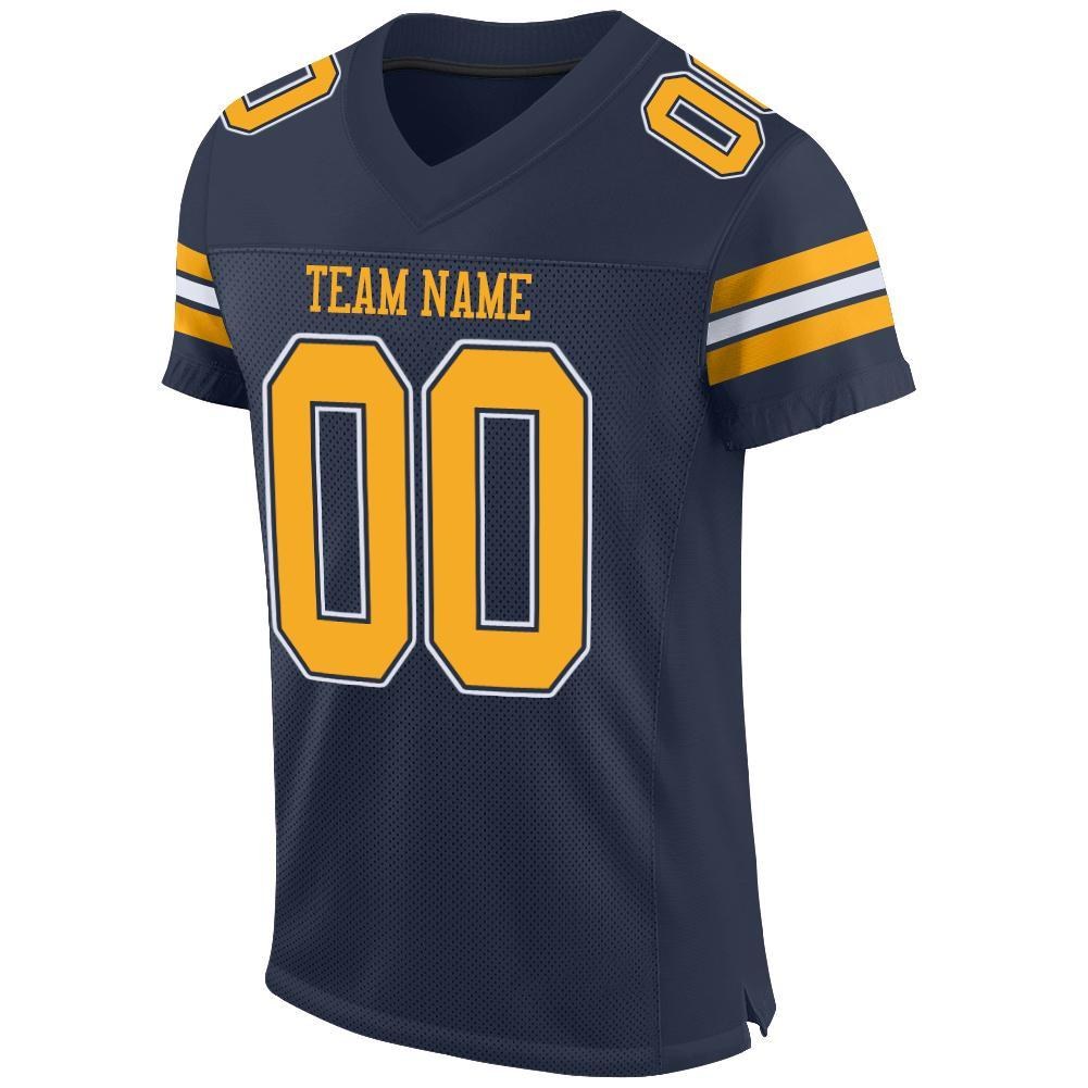 Custom Navy Gold-White Mesh Authentic Football Jersey photo 2