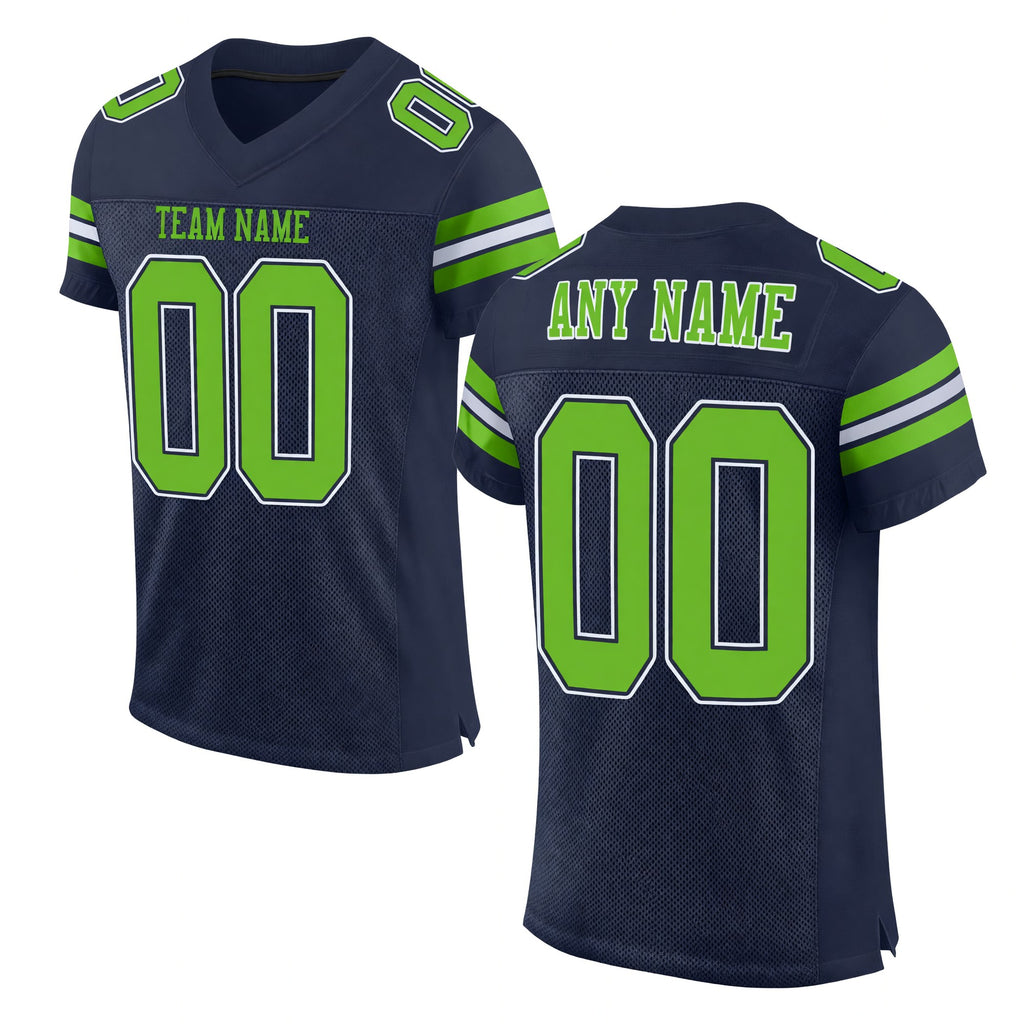 Custom Navy Neon Green-White Mesh Authentic Football Jersey