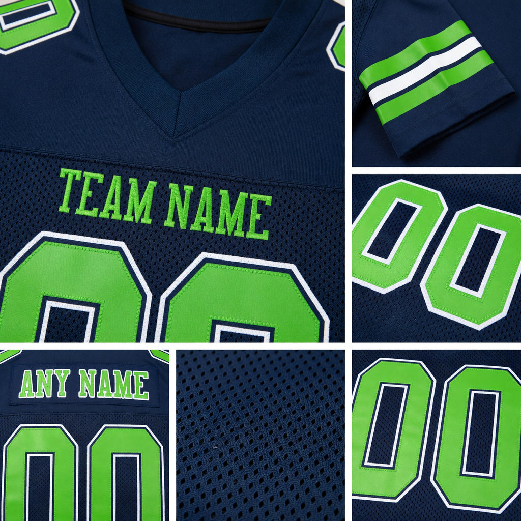 Custom Navy Neon Green-White Mesh Authentic Football Jersey detail