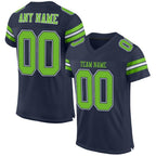 Custom Navy Neon Green-White Mesh Authentic Football Jersey photo 1