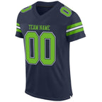 Custom Navy Neon Green-White Mesh Authentic Football Jersey photo 2