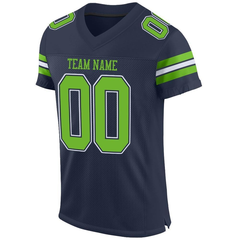 Custom Navy Neon Green-White Mesh Authentic Football Jersey photo 2