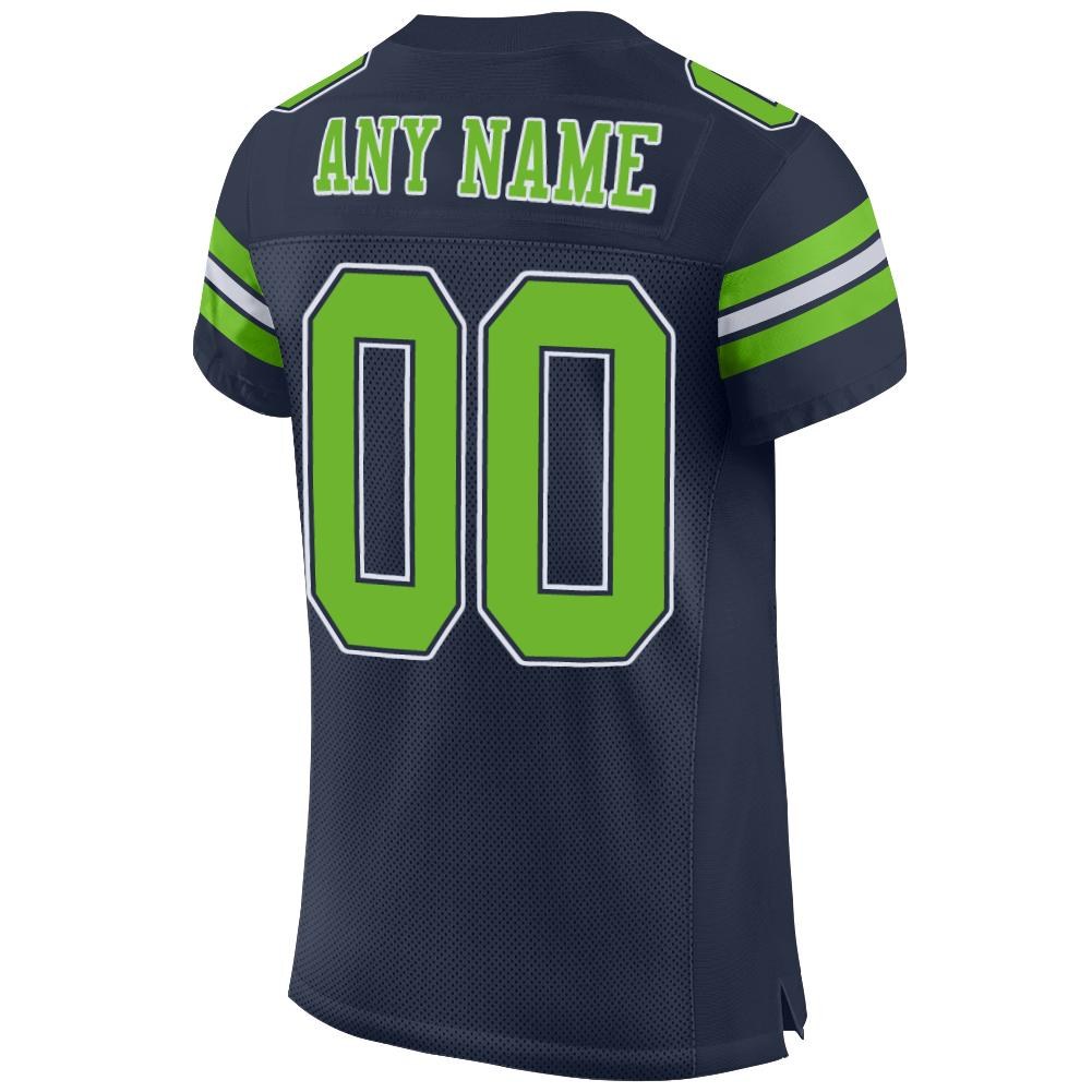Custom Navy Neon Green-White Mesh Authentic Football Jersey photo 3