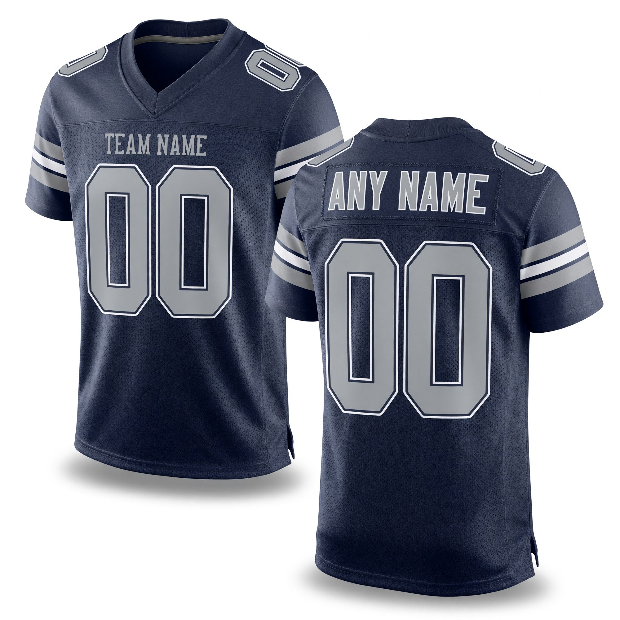 Custom Navy Gray-White Mesh Authentic Football Jersey