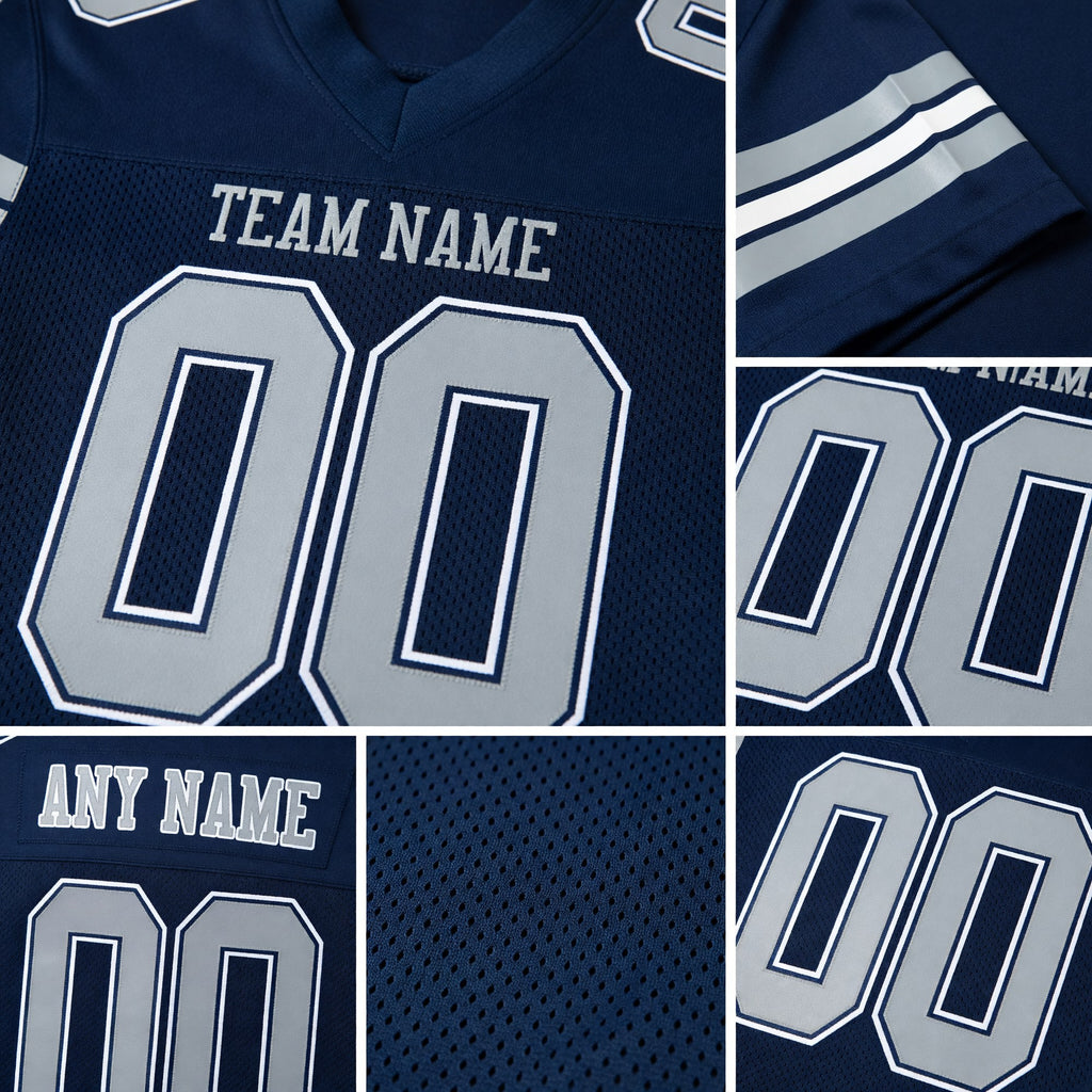 Custom Navy Gray-White Mesh Authentic Football Jersey detail