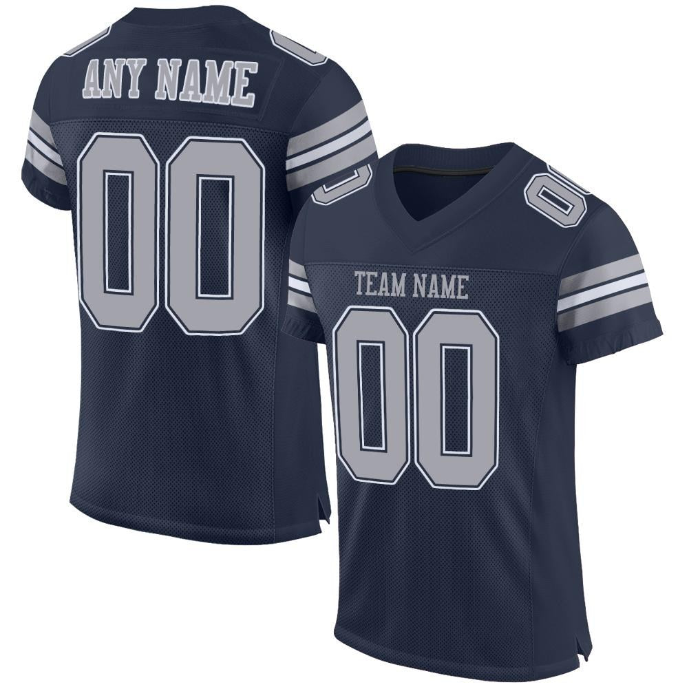 Custom Navy Gray-White Mesh Authentic Football Jersey photo 1