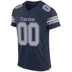 Custom Navy Gray-White Mesh Authentic Football Jersey photo 2