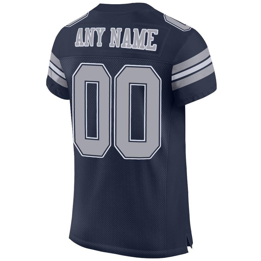 Custom Navy Gray-White Mesh Authentic Football Jersey photo 3