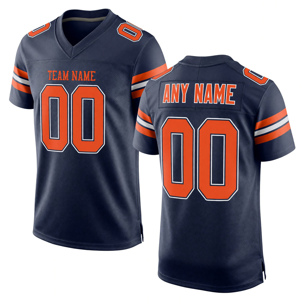 Custom Navy Orange-White Mesh Authentic Football Jersey