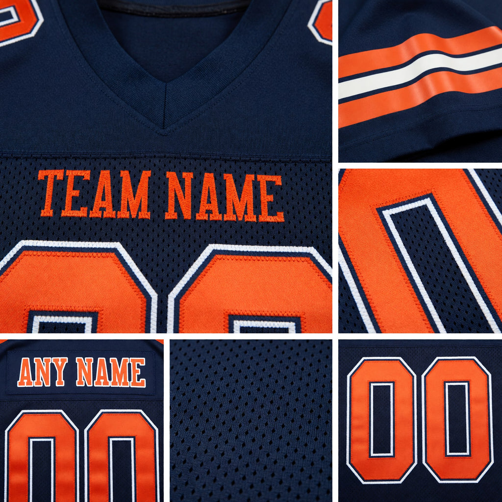 Custom Navy Orange-White Mesh Authentic Football Jersey detail