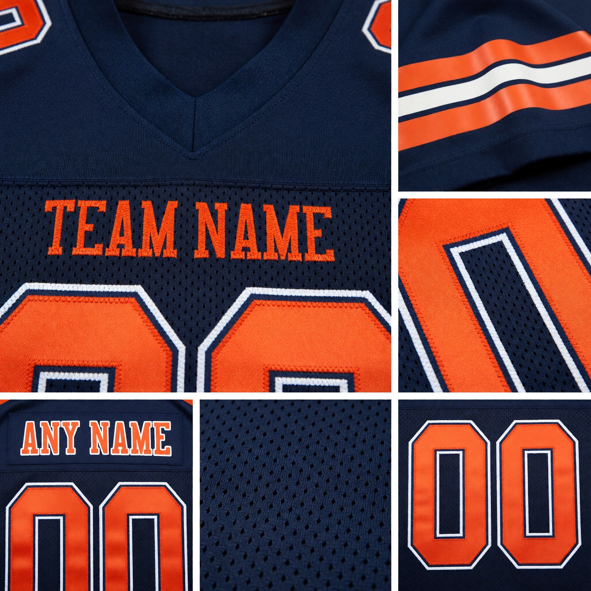 Custom Navy Orange-White Mesh Authentic Football Jersey detail
