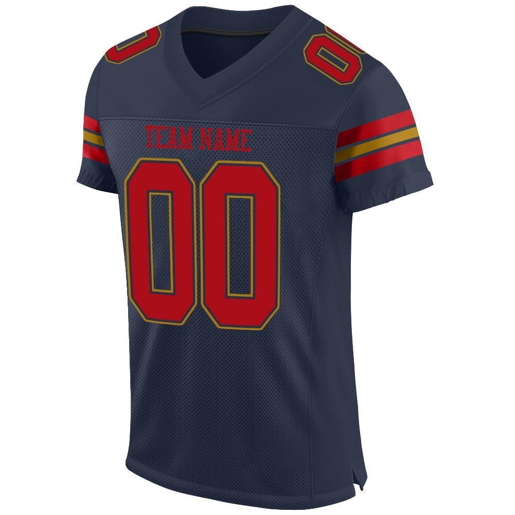 Custom Navy Red-Old Gold Mesh Authentic Football Jersey photo 2