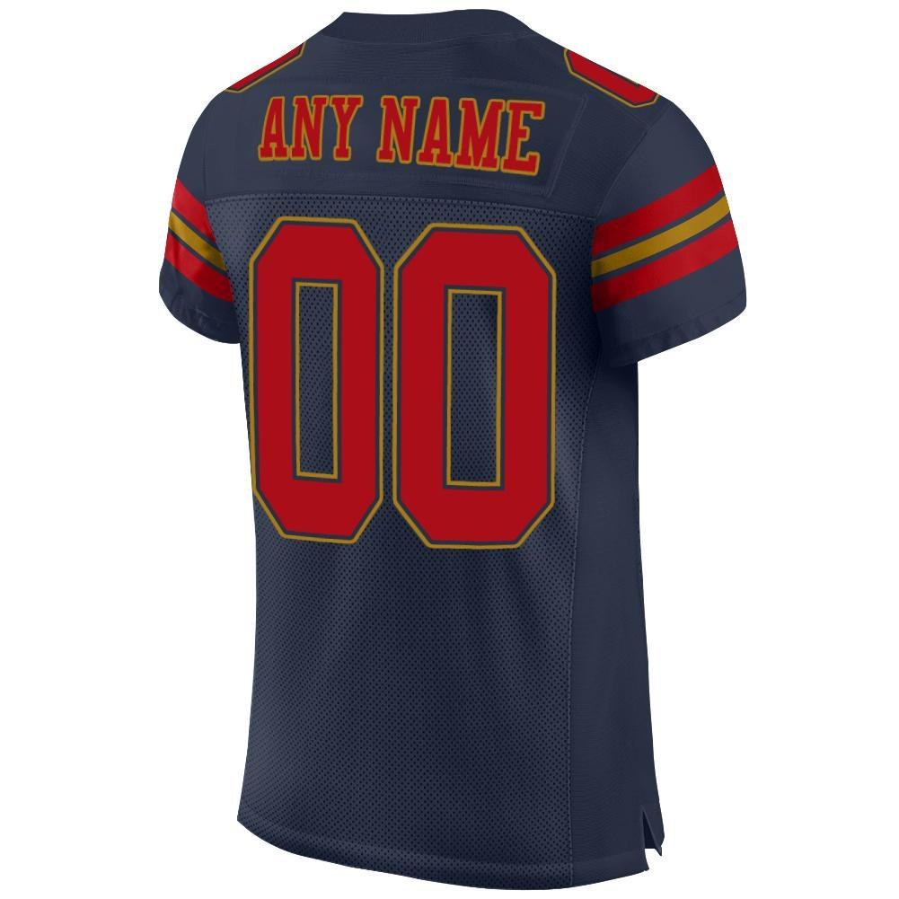 Custom Navy Red-Old Gold Mesh Authentic Football Jersey photo 3